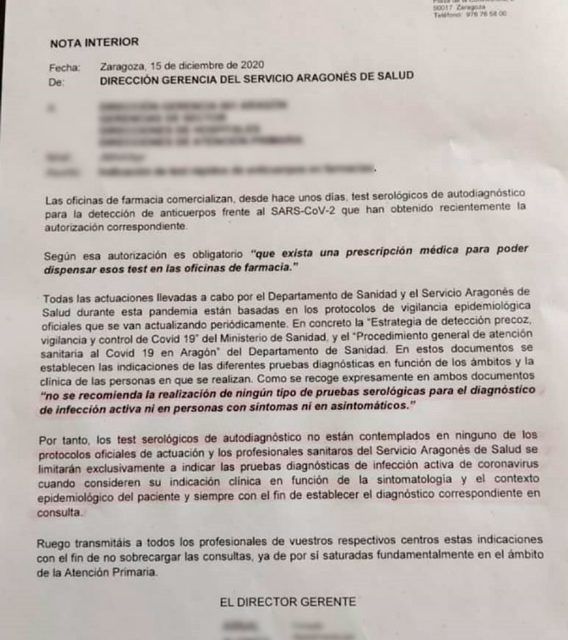 El Salud no recomienda prescribir los test serólógicos de las farmacias